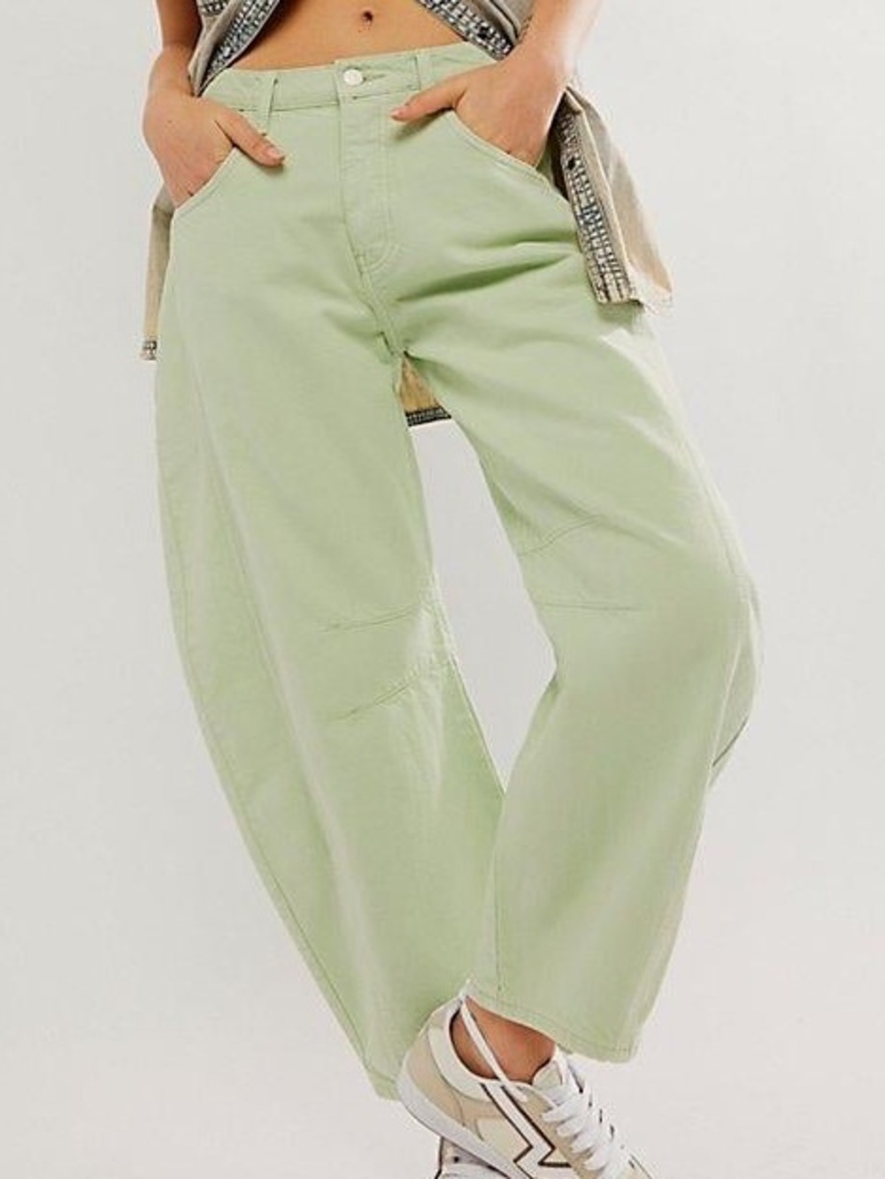 NWOT FREE PEOPLE WE THE FREE Good Luck Mid-Rise Barrel Jeans | Pistachio $98